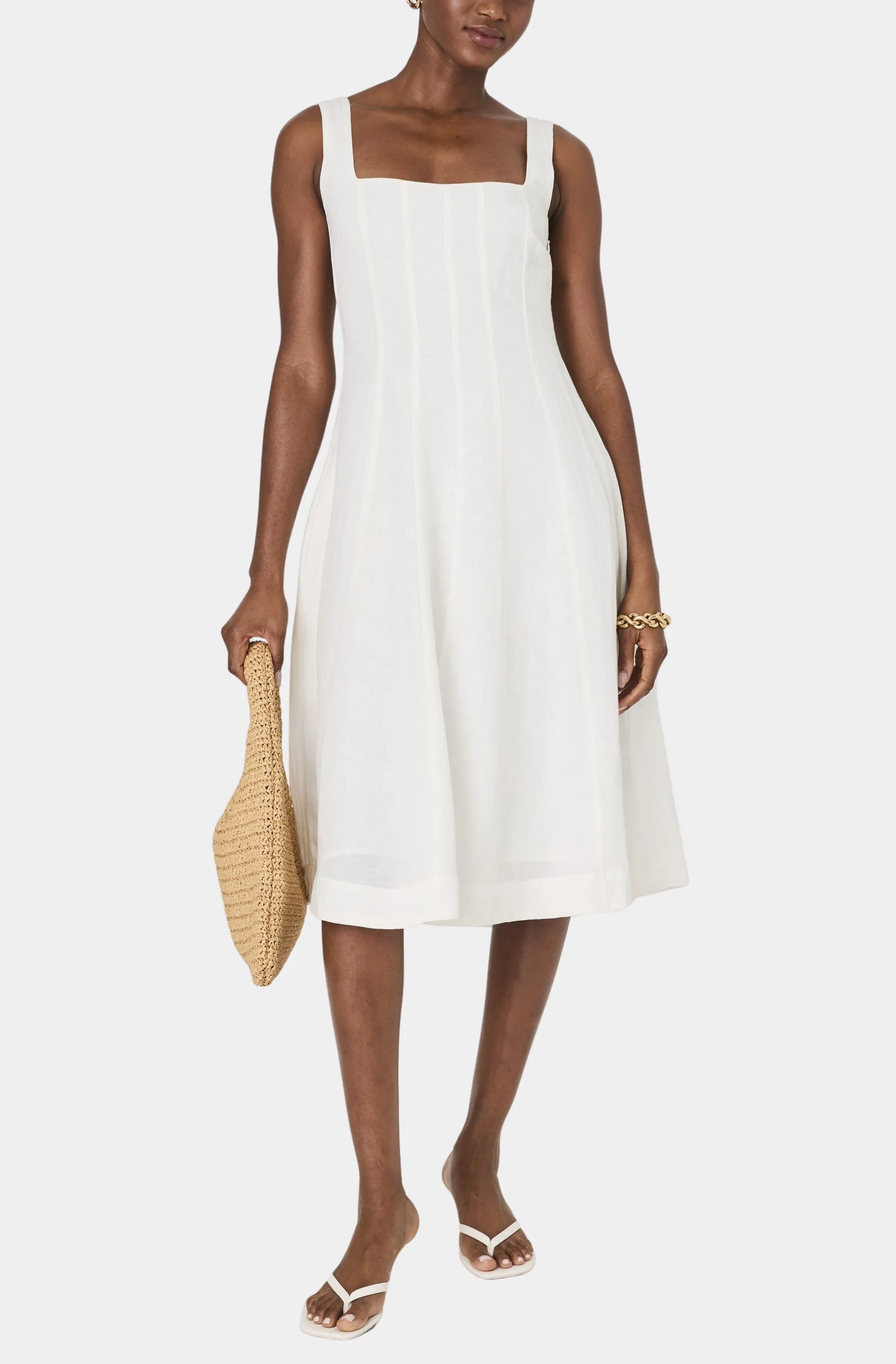Birdie Linen Square Neck Dress