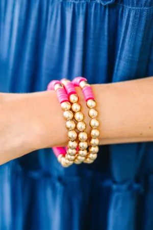 Bold Love Hot Pink Beaded Bracelet Set