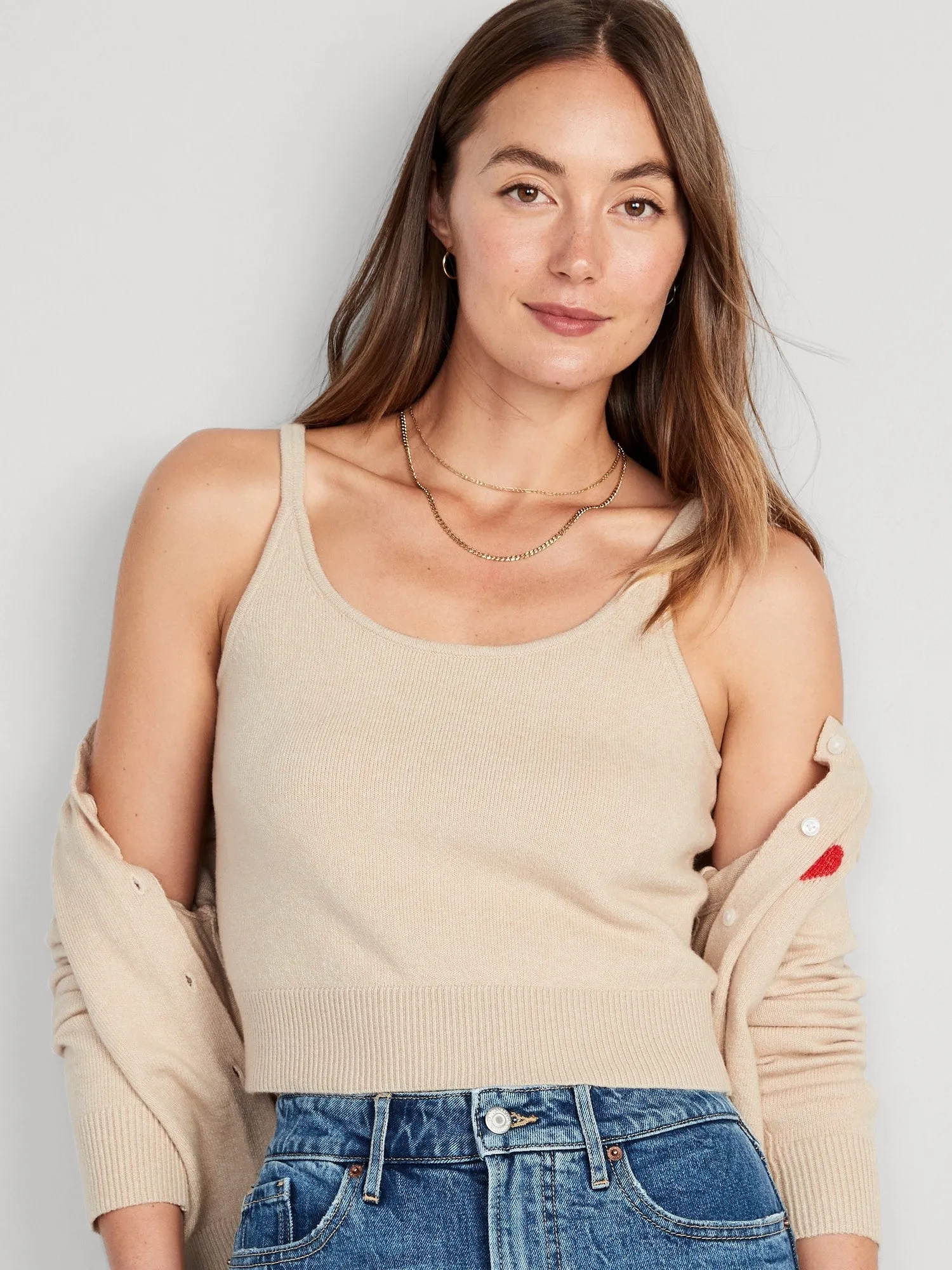 Cozy Cropped Sweater Tank Top for Women Old-Navy