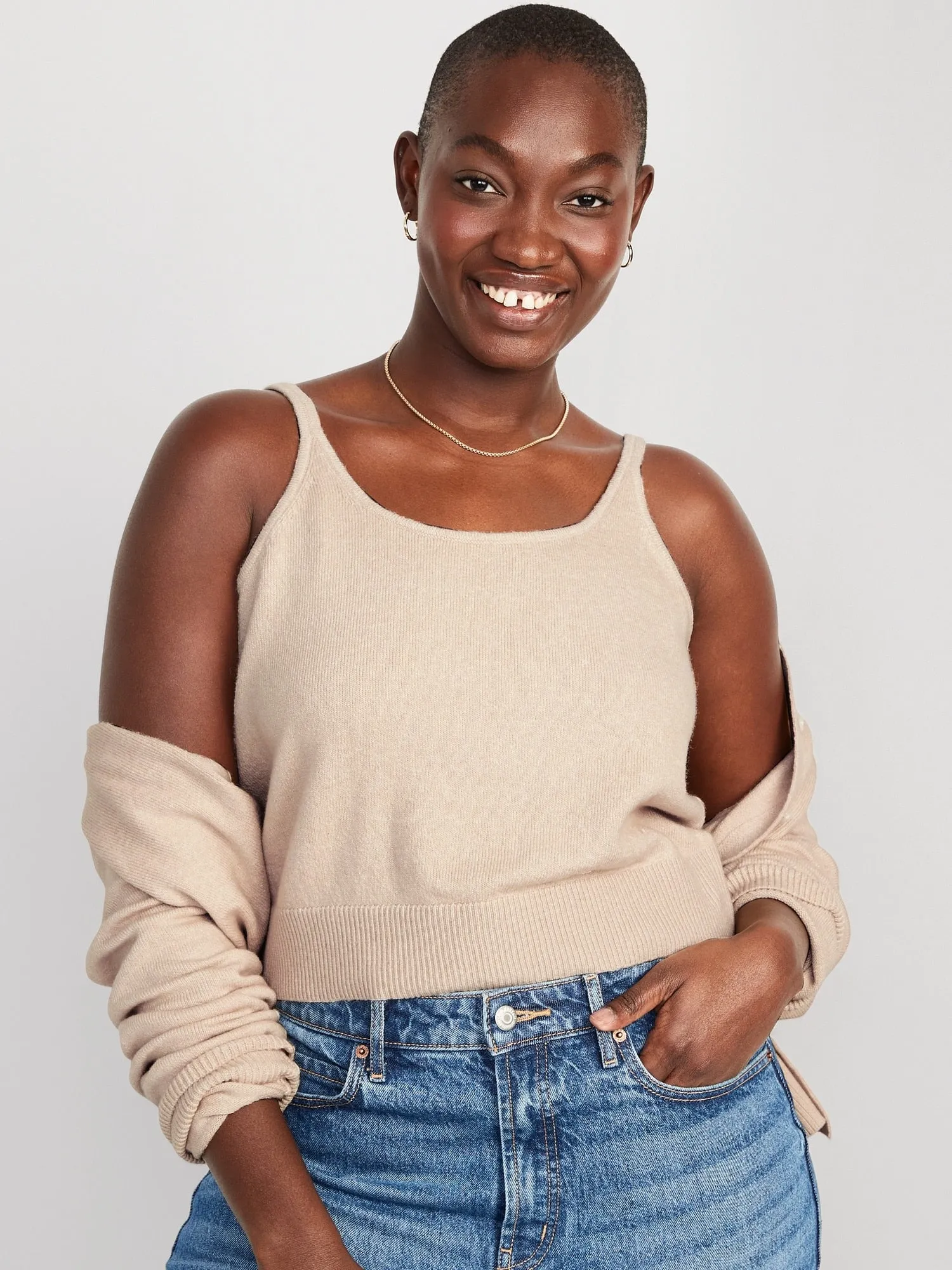 Cozy Cropped Sweater Tank Top for Women Old-Navy