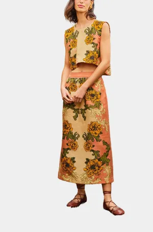 Delicate Flower Arabesques Pink Midi Skirt