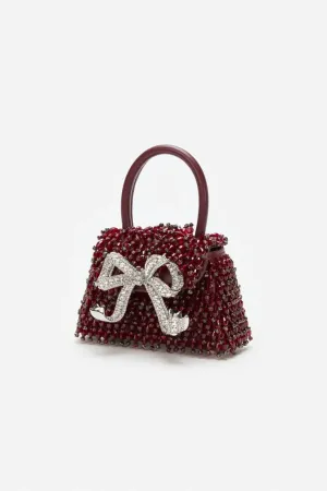 Embellished Bow Mini Bag in Burgundy