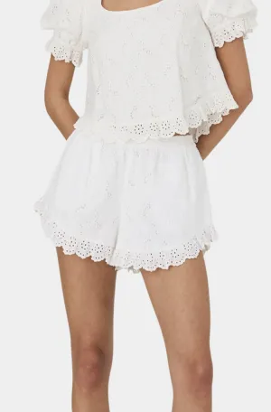 Eyelet Ruffle Hemline Shorts