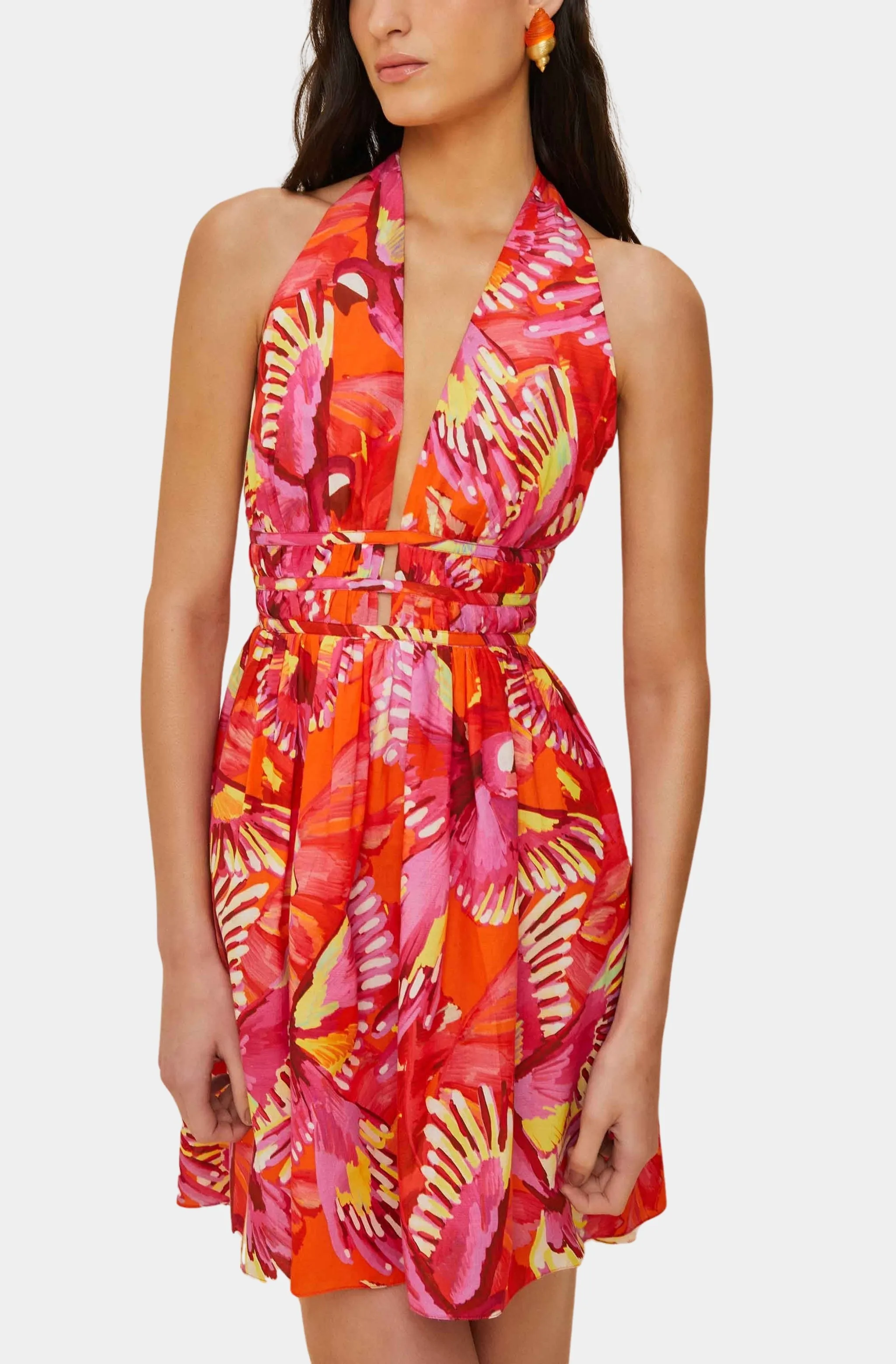 Flying Birds Orange Sleeveless Mini Dress