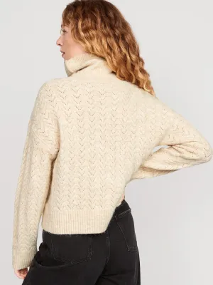 Heathered Pointelle-Knit Turtleneck Sweater for Women Old-Navy