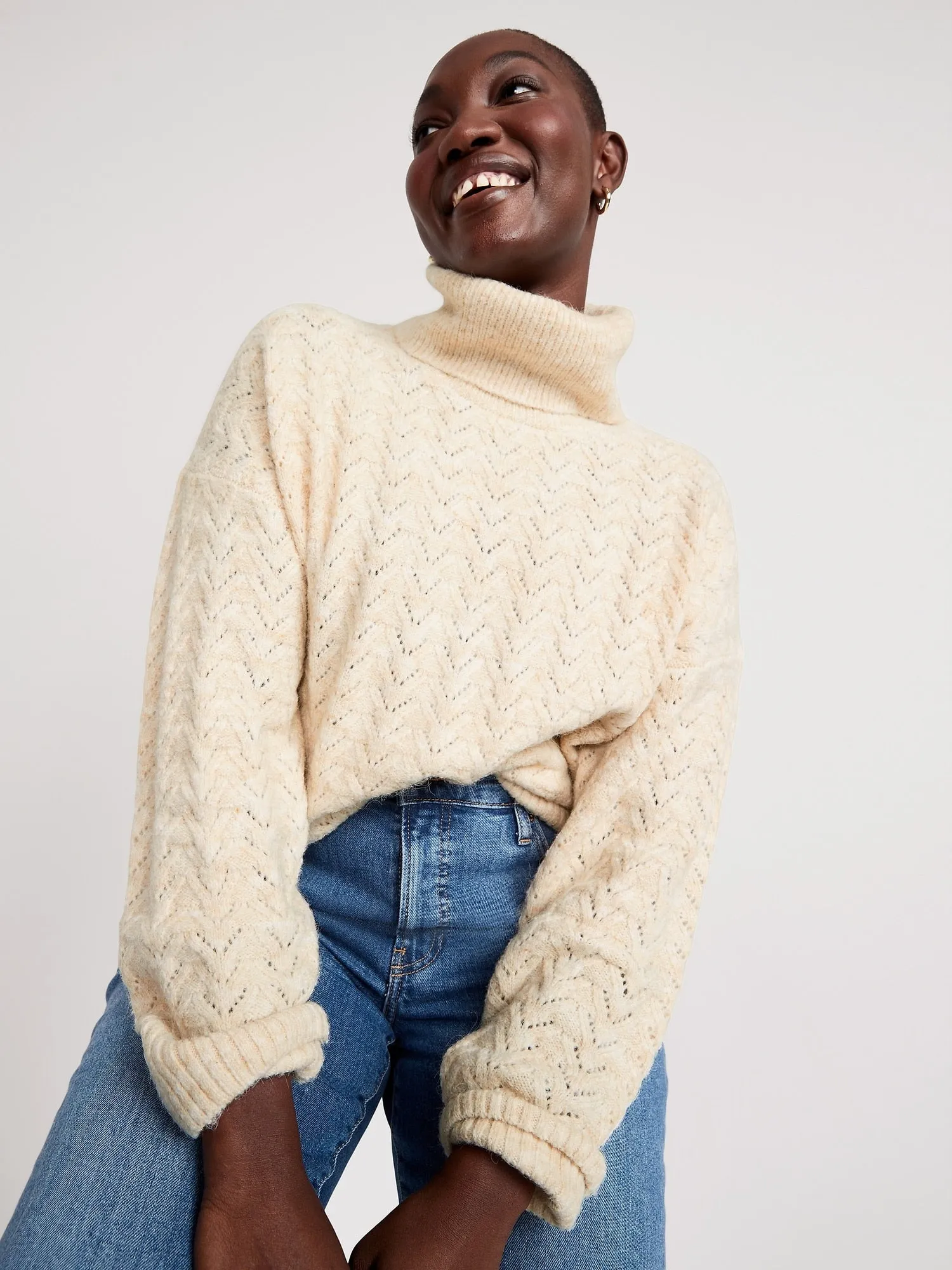 Heathered Pointelle-Knit Turtleneck Sweater for Women Old-Navy