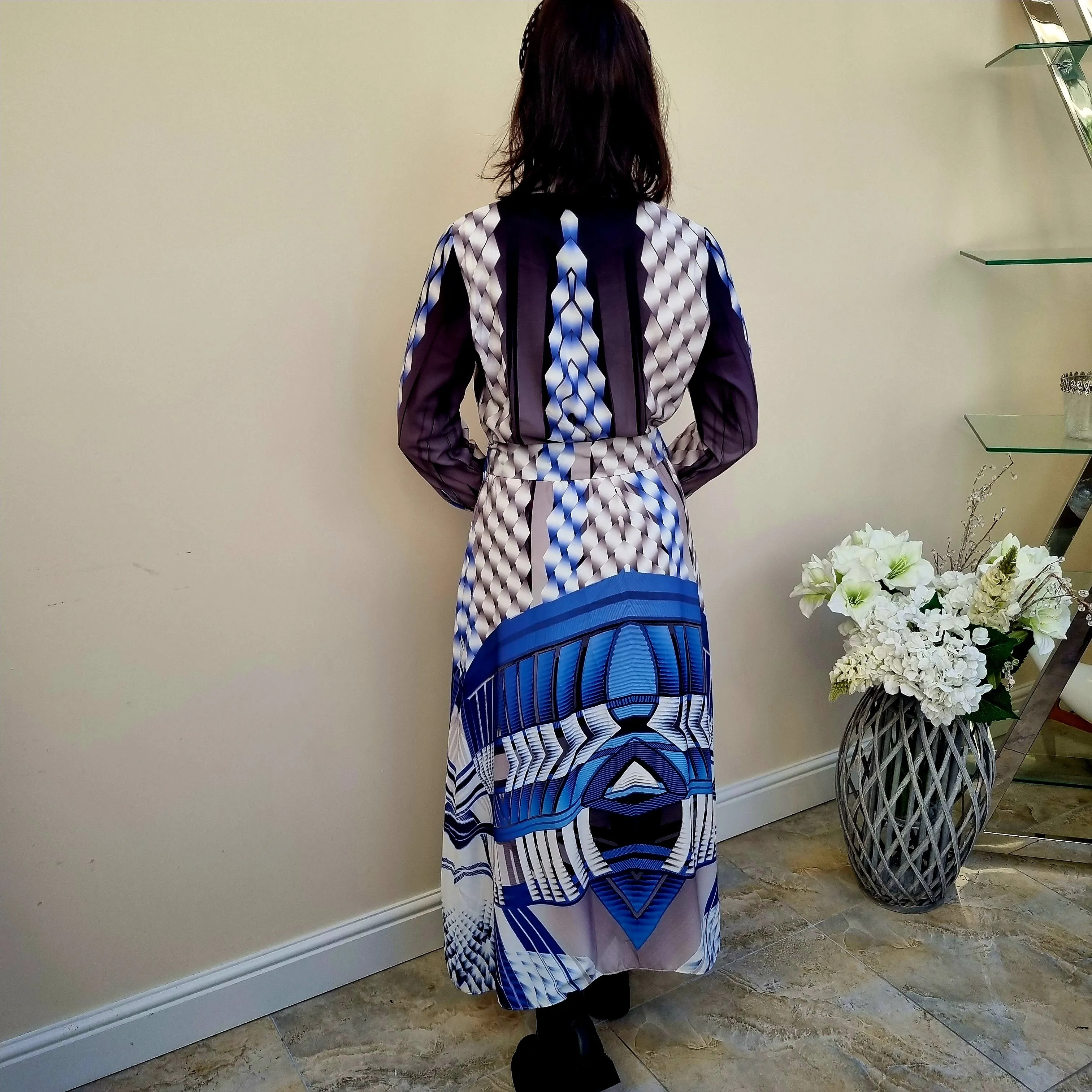 I.NCO Blue diamond print dress