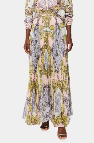 Katz Embroidered Wide Waistband Pleated Maxi Skirt