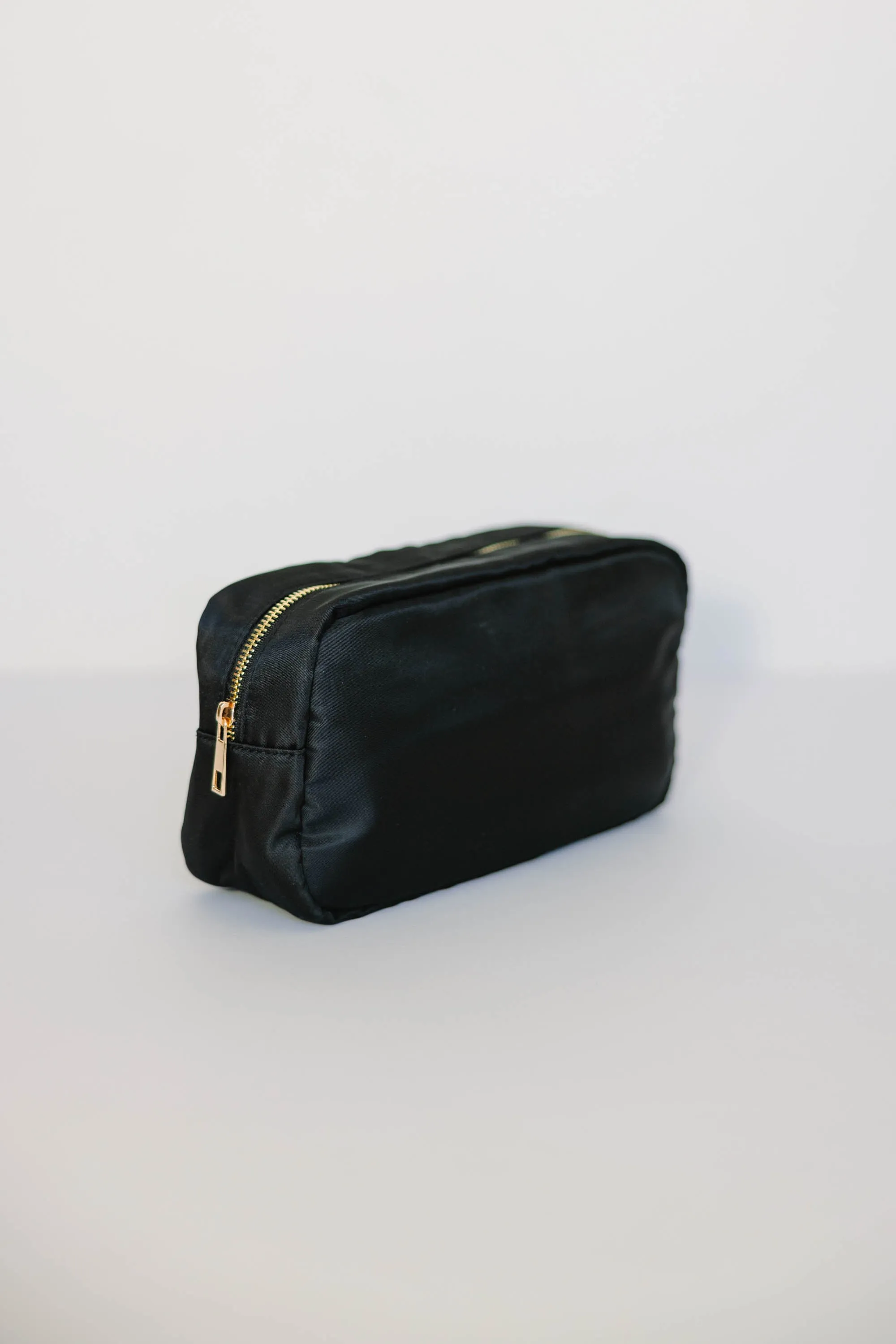 Let's Get Going Black Varsity Cosmetic Bag, Large