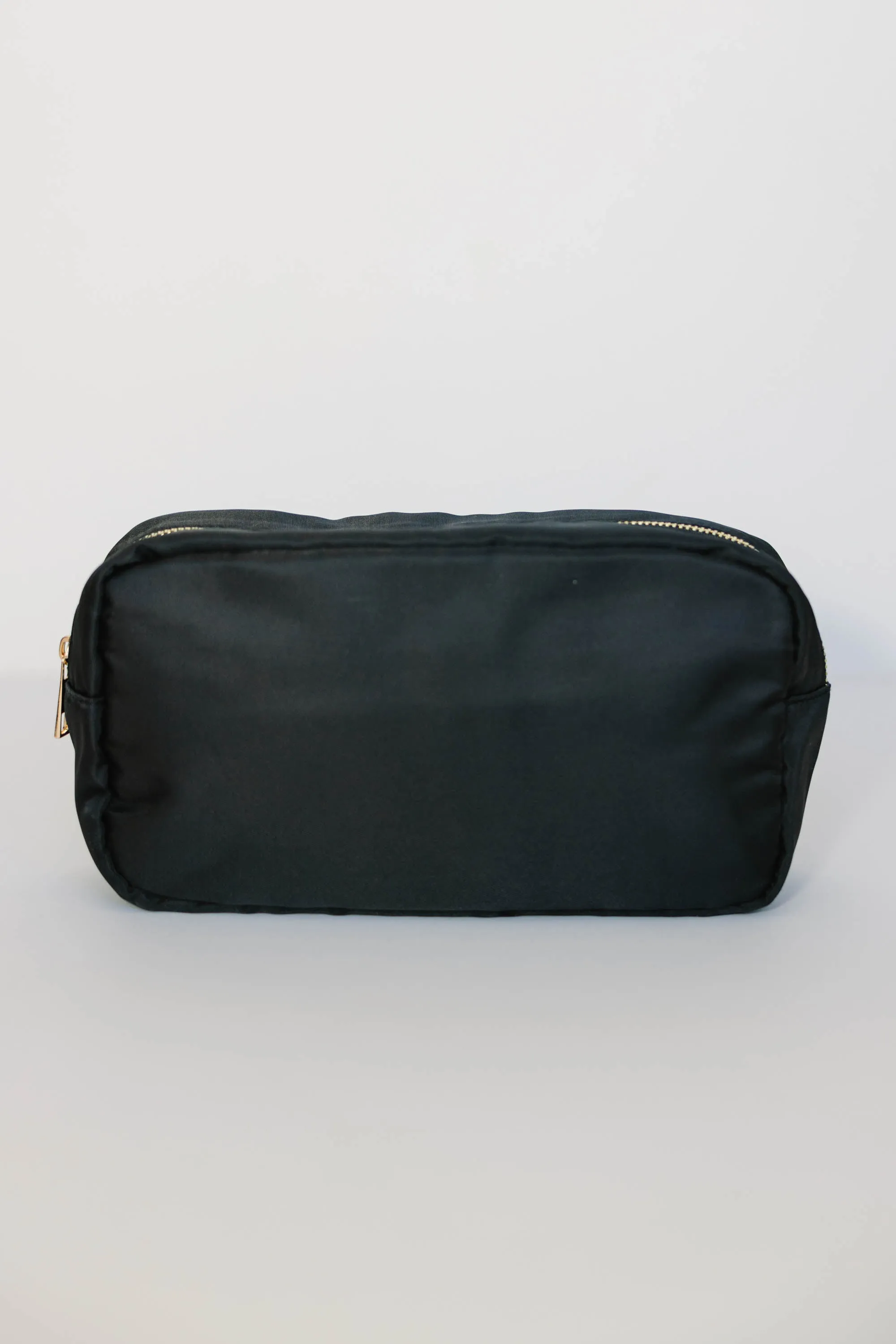 Let's Get Going Black Varsity Cosmetic Bag, Large