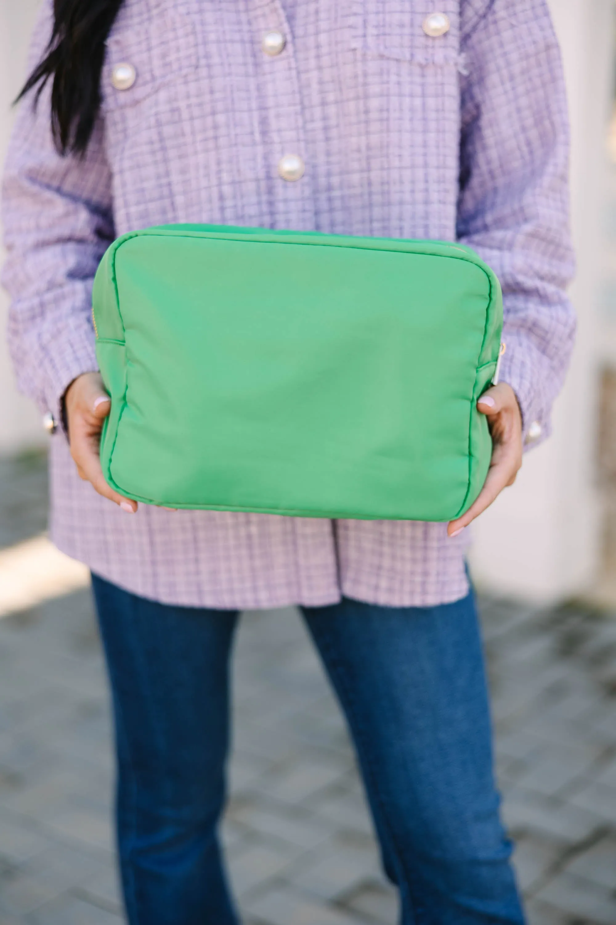 Let's Get Going Kelly Green Varsity Cosmetic Bag, X-Large