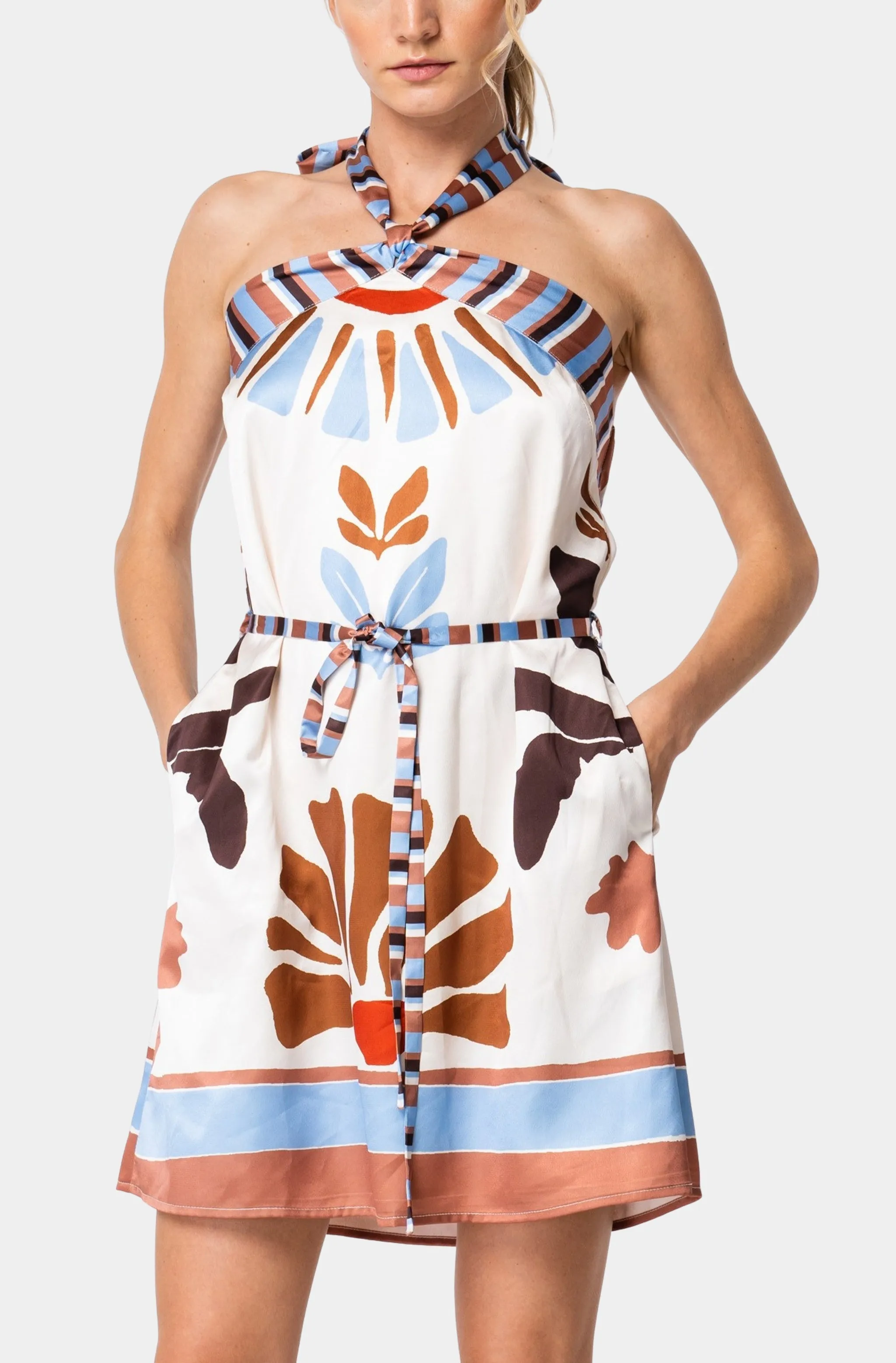 Lio Cross Neck Halter Mini Dress