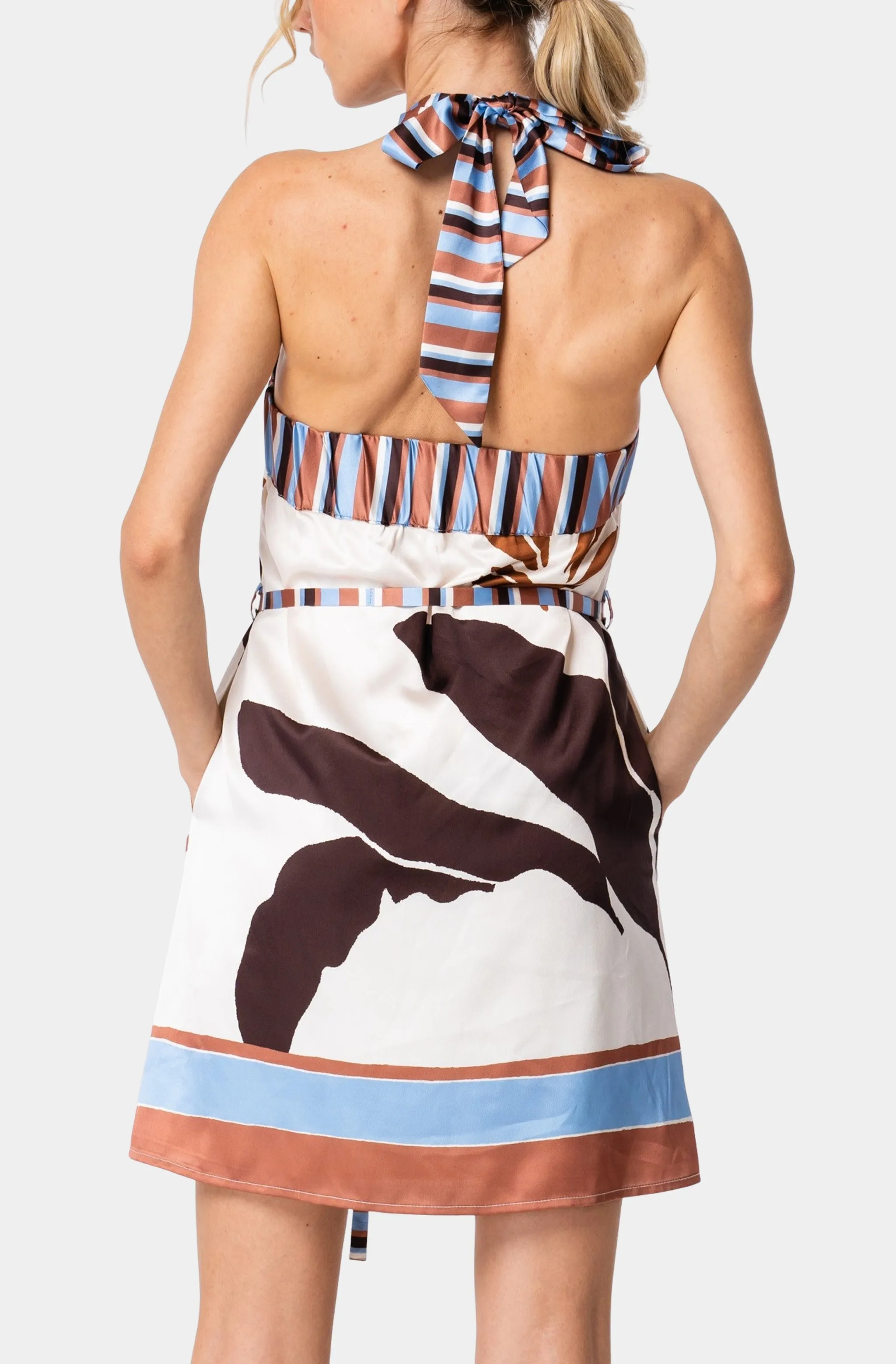 Lio Cross Neck Halter Mini Dress