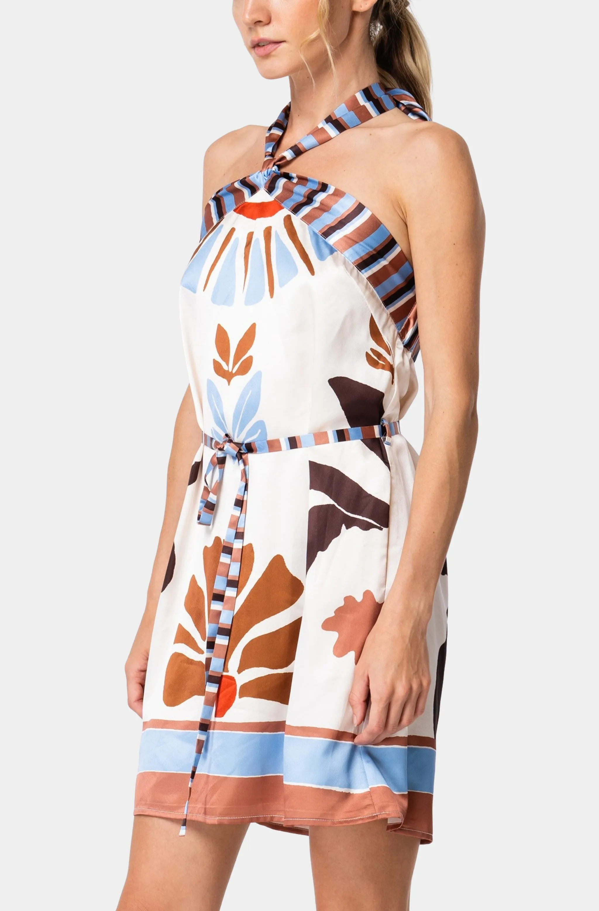 Lio Cross Neck Halter Mini Dress