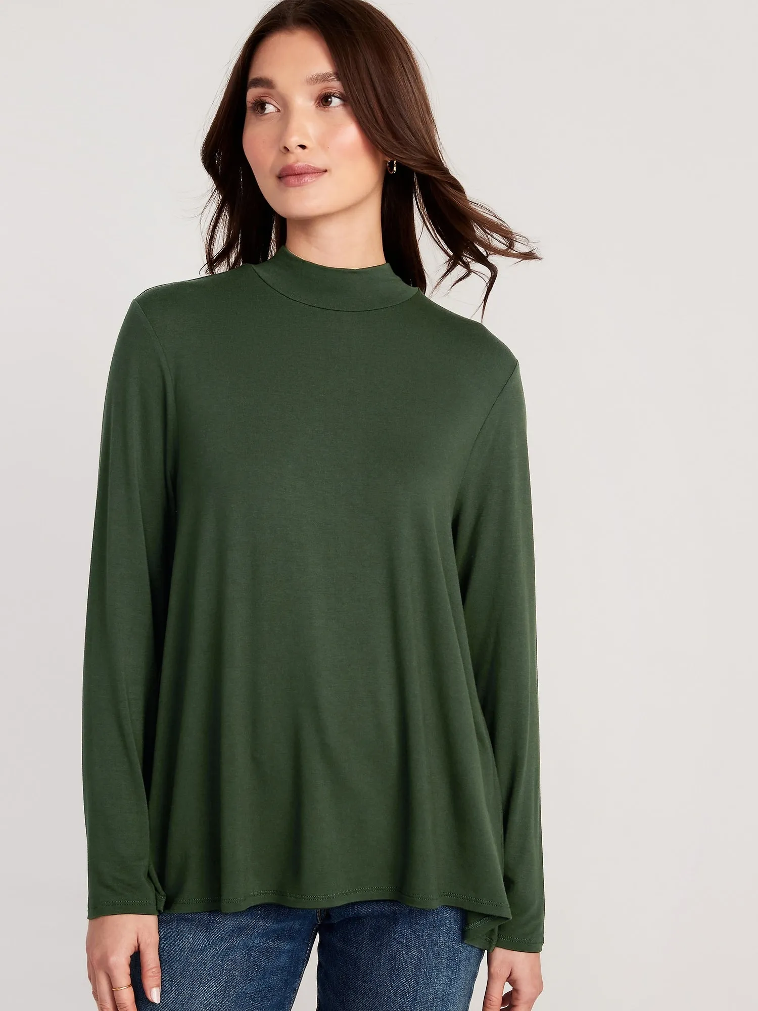 Long-Sleeve Luxe Mock-Neck Swing T-Shirt for Women Old-Navy