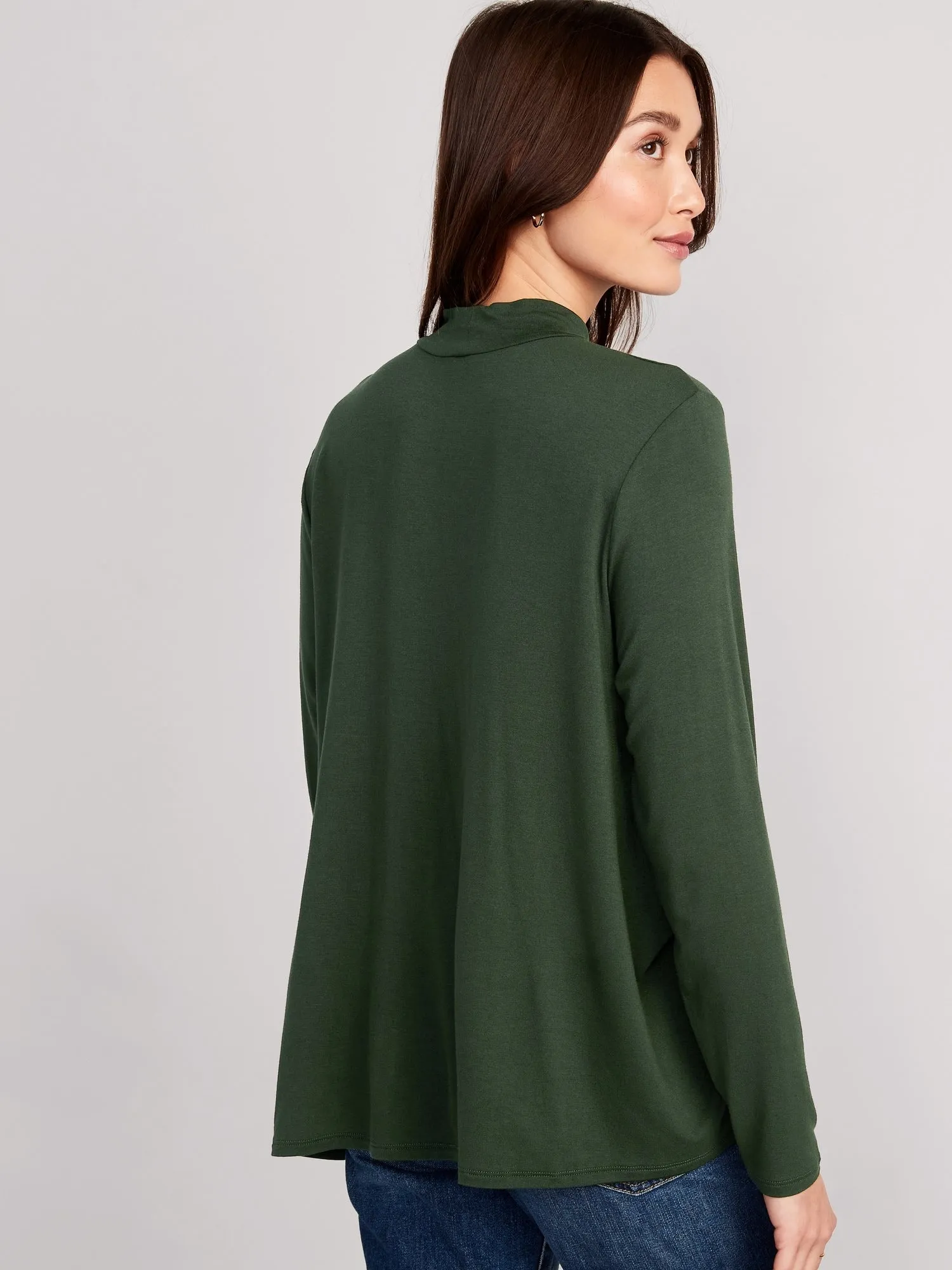 Long-Sleeve Luxe Mock-Neck Swing T-Shirt for Women Old-Navy