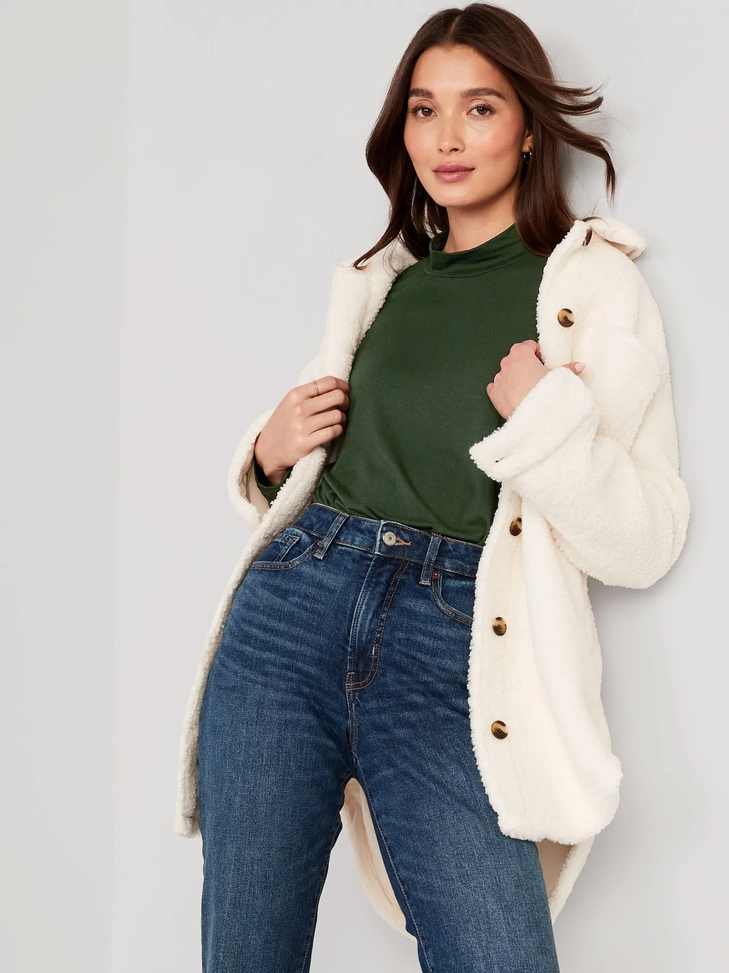 Long-Sleeve Luxe Mock-Neck Swing T-Shirt for Women Old-Navy
