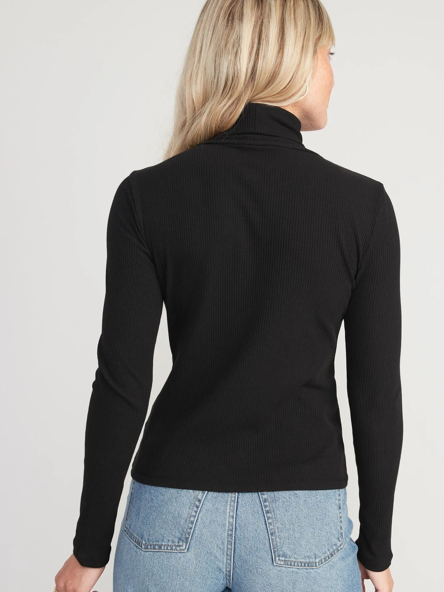 Long-Sleeve Rib-Knit Turtleneck Top 2-Pack for Women - Black Old-Navy