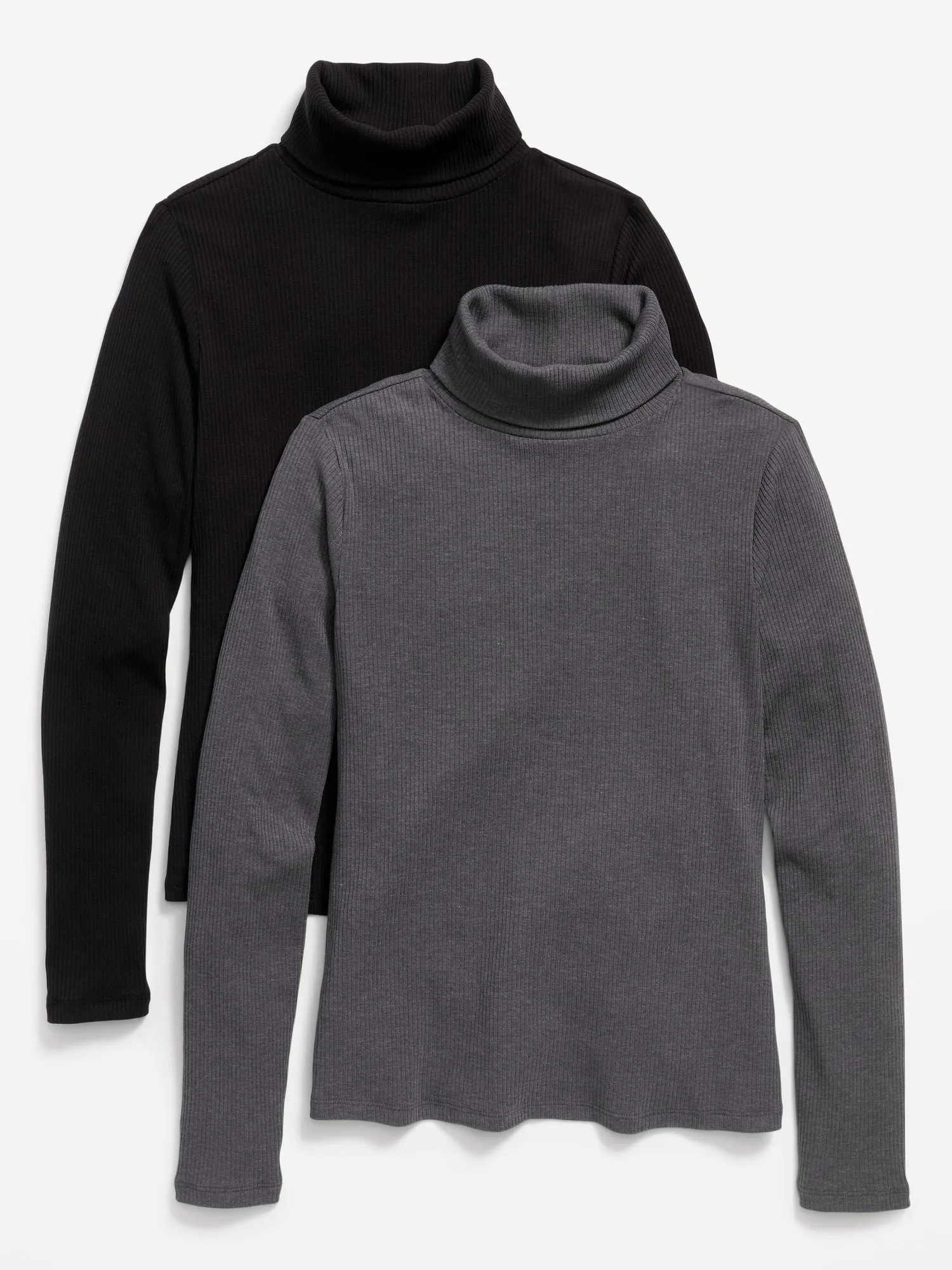 Long-Sleeve Rib-Knit Turtleneck Top 2-Pack for Women - Black Old-Navy
