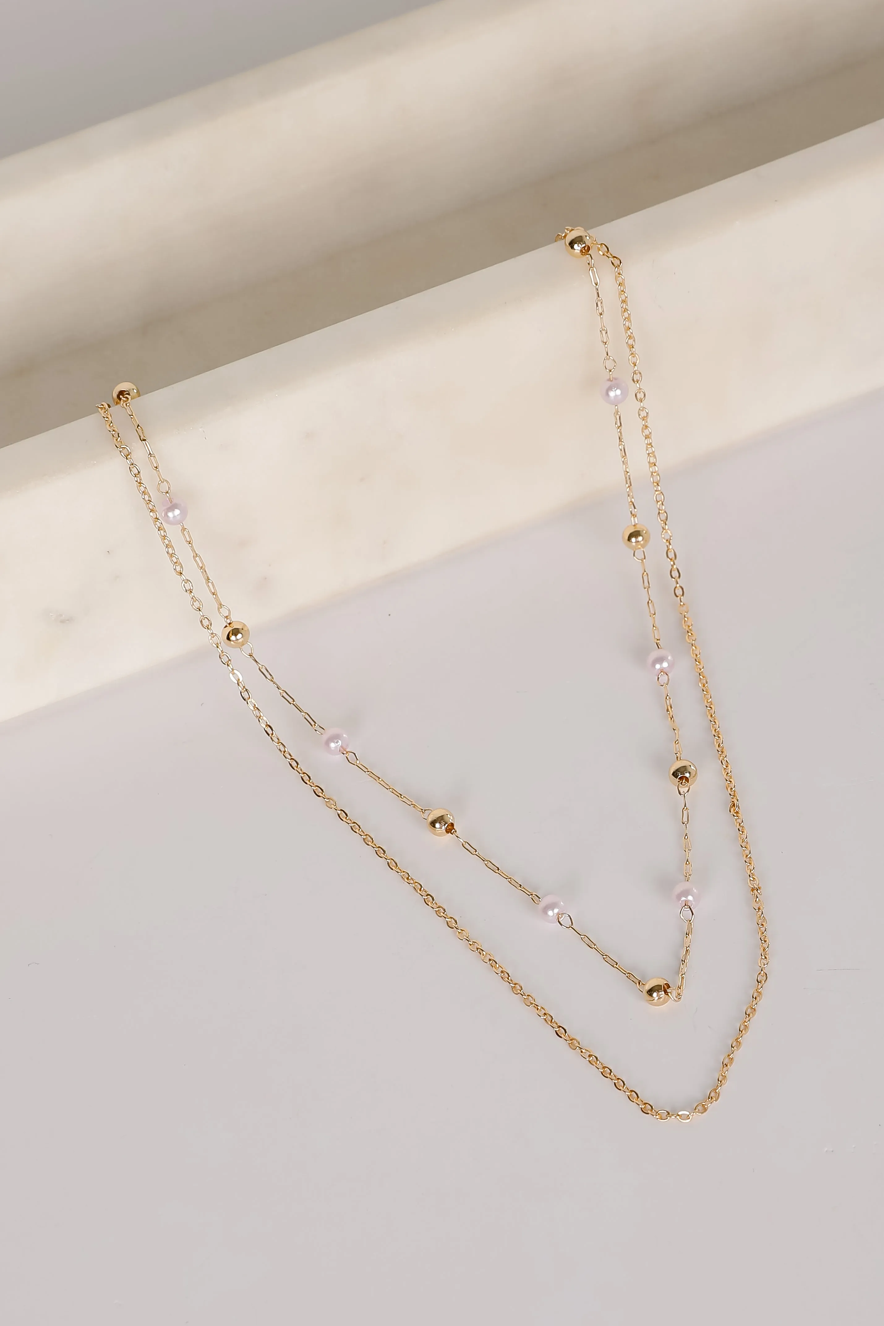 Michelle Gold Pearl Layered Necklace