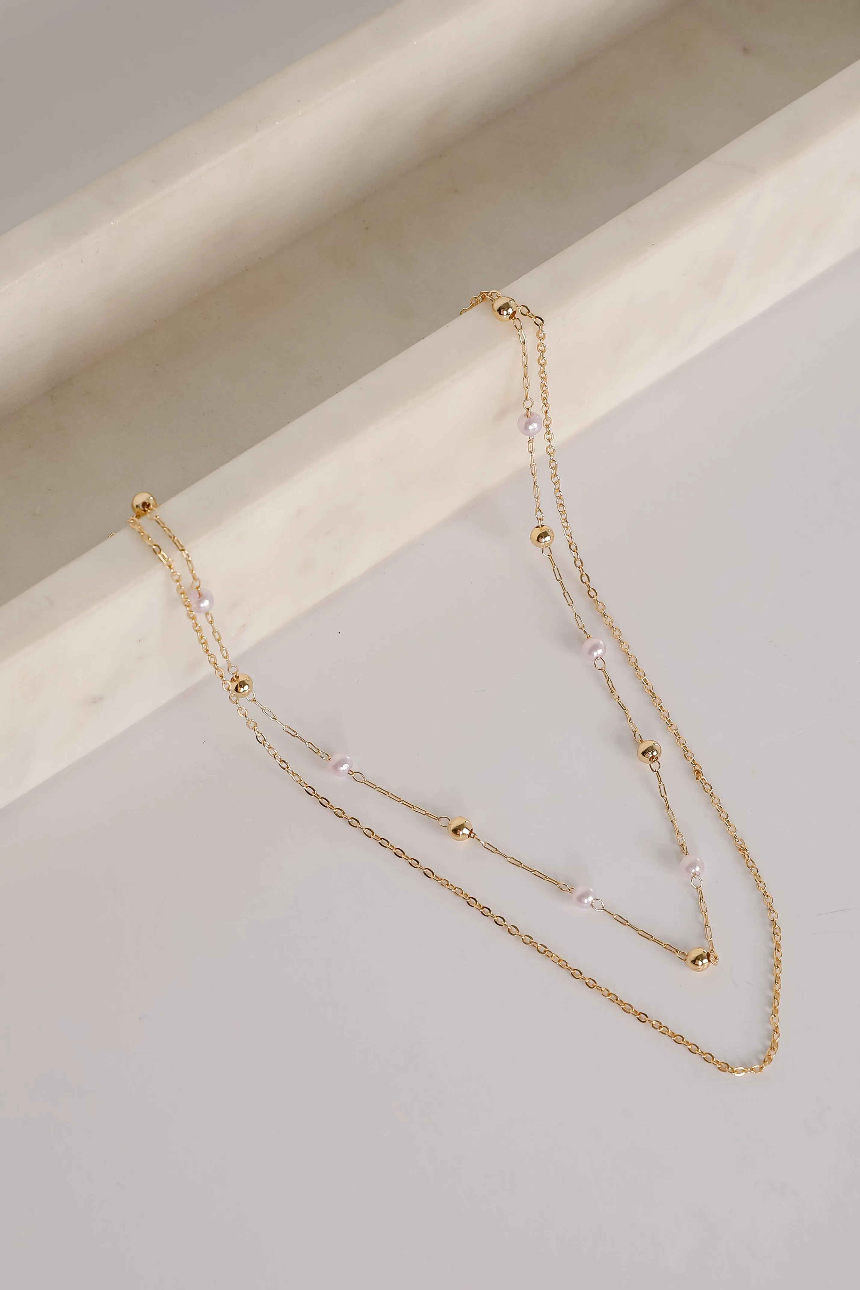 Michelle Gold Pearl Layered Necklace