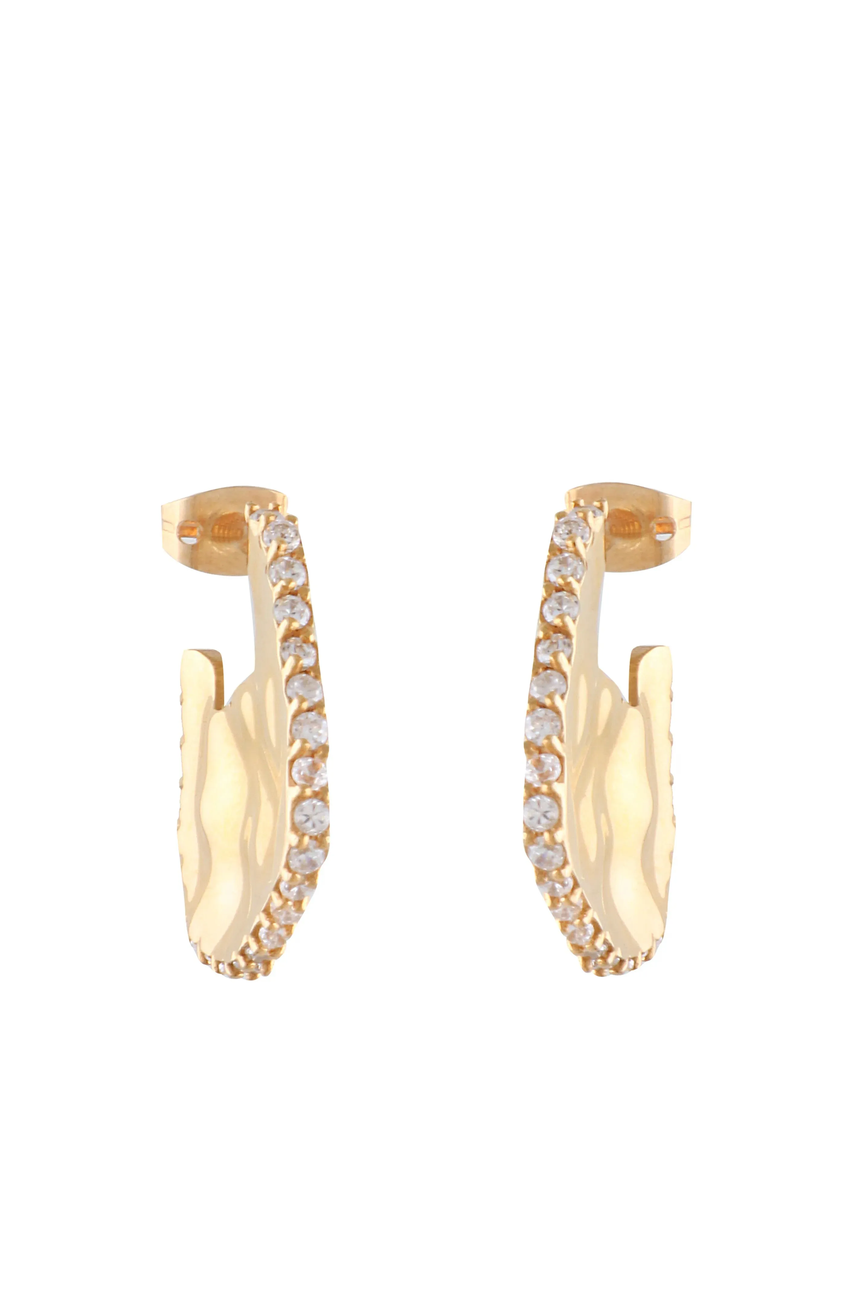 Mini Wave Hoop Earrings With Pave Stones in Gold
