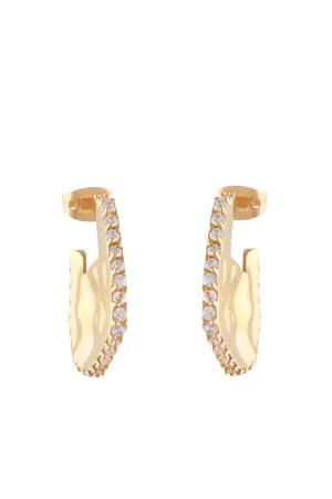 Mini Wave Hoop Earrings With Pave Stones in Gold