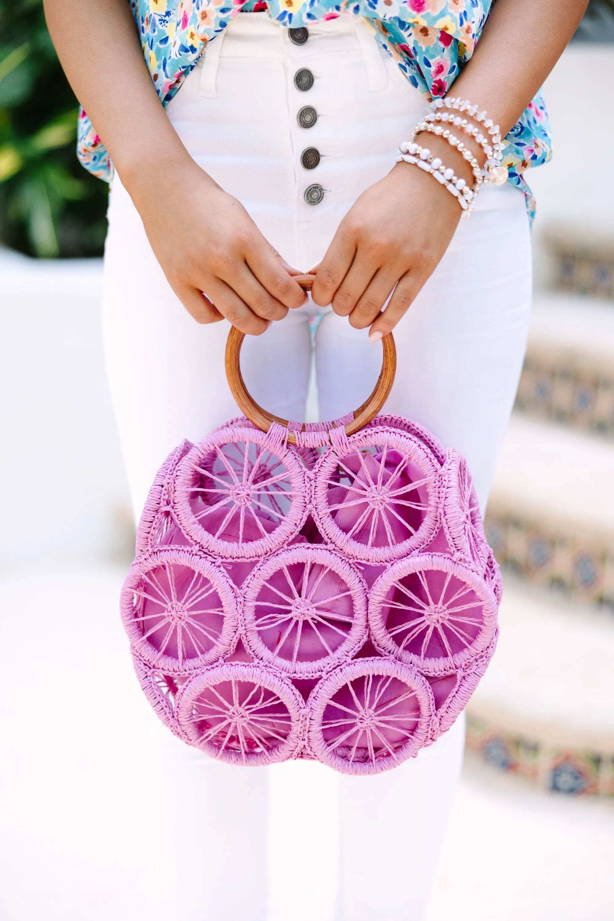 On My Mind Fuchsia Pink Straw Purse