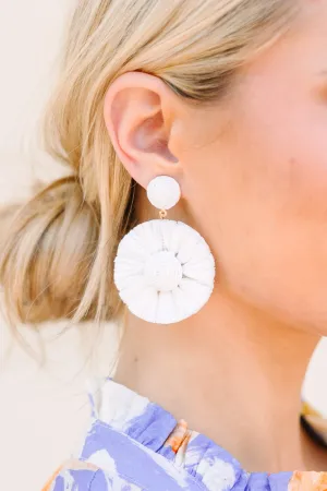 On The Go White Wildflower Raffia Earrings