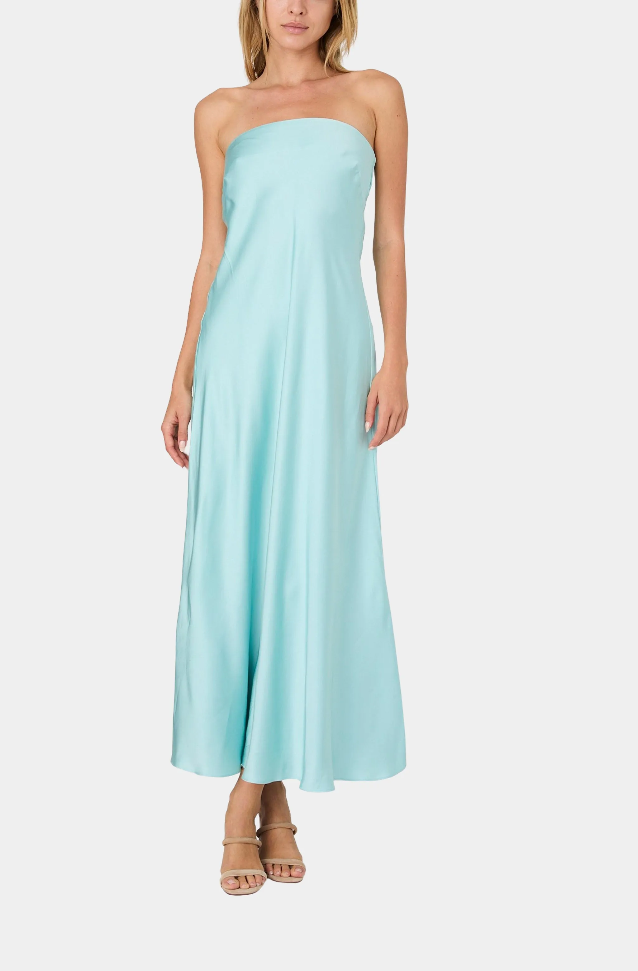 Oona Satin Strapless Midi Dress