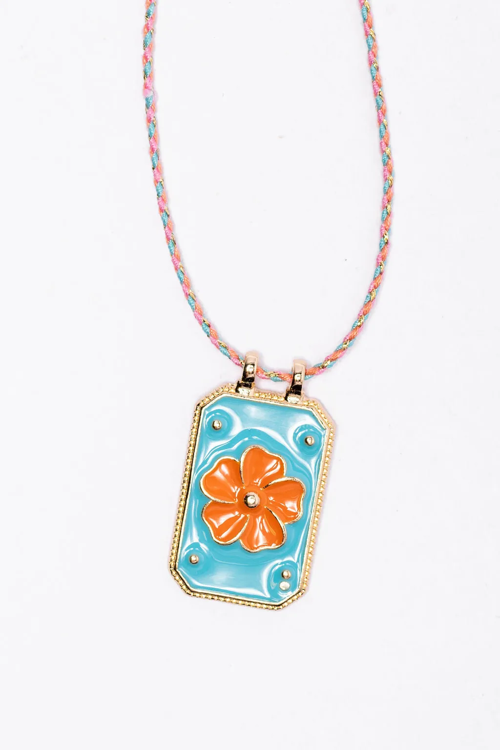 Orange Flower Tag Necklace