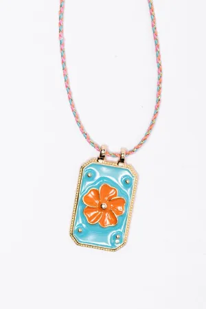 Orange Flower Tag Necklace