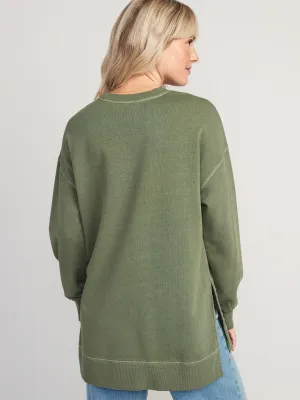 Oversized Boyfriend Garment-Dyed Tunic Sweatshirt for Women Old-Navy