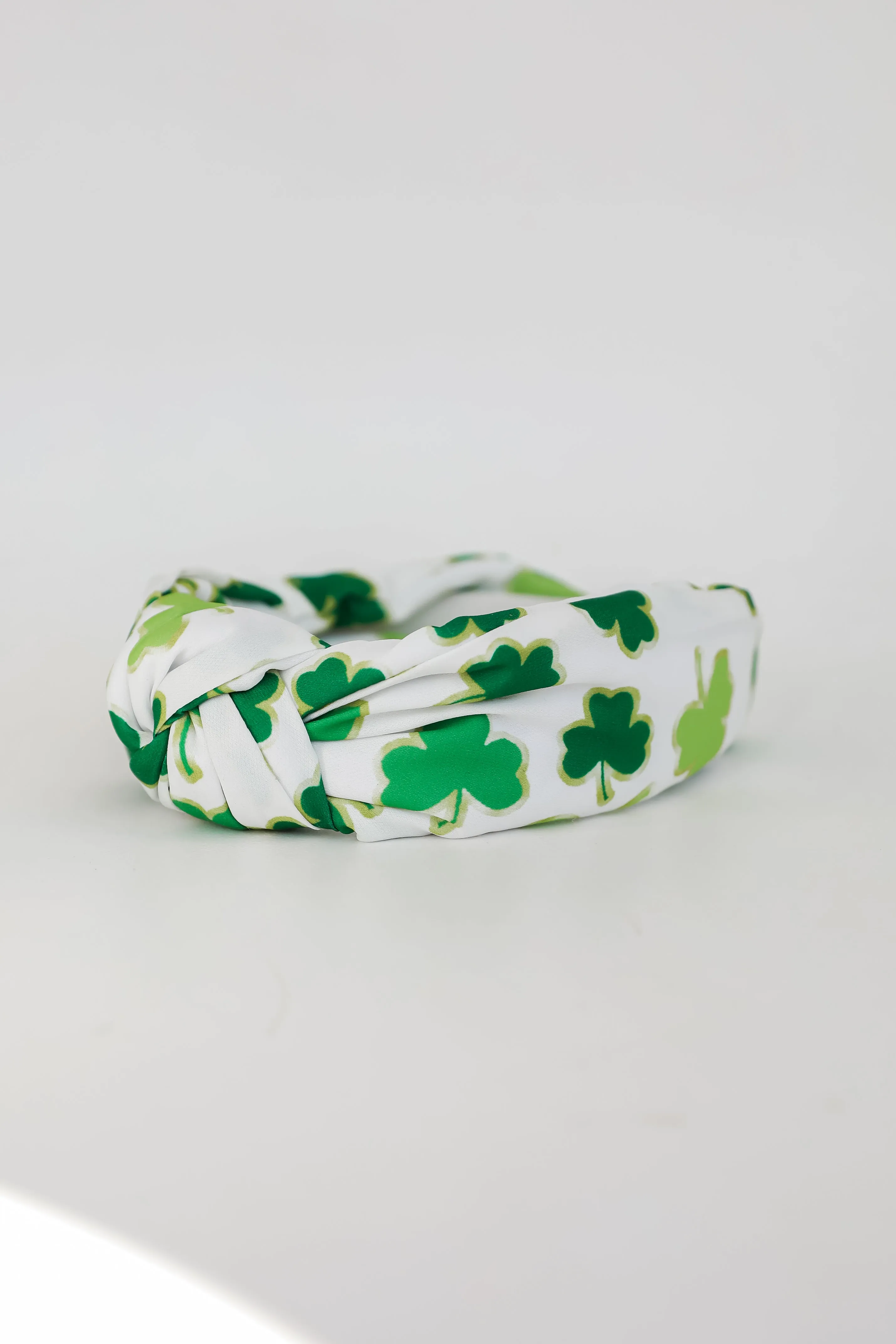 Pinch Me If You Dare White Four Leaf Clover Knotted Headband