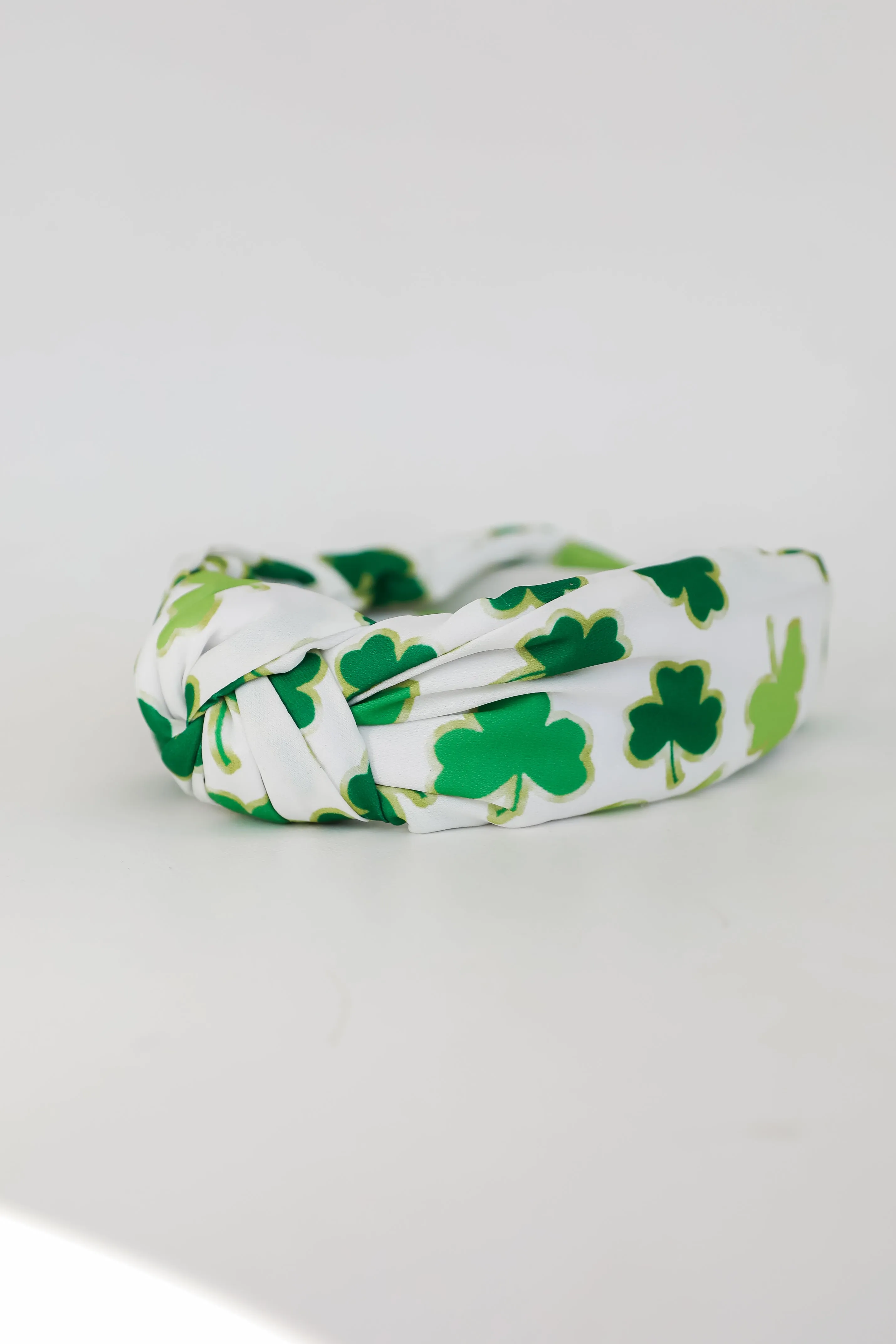 Pinch Me If You Dare White Four Leaf Clover Knotted Headband