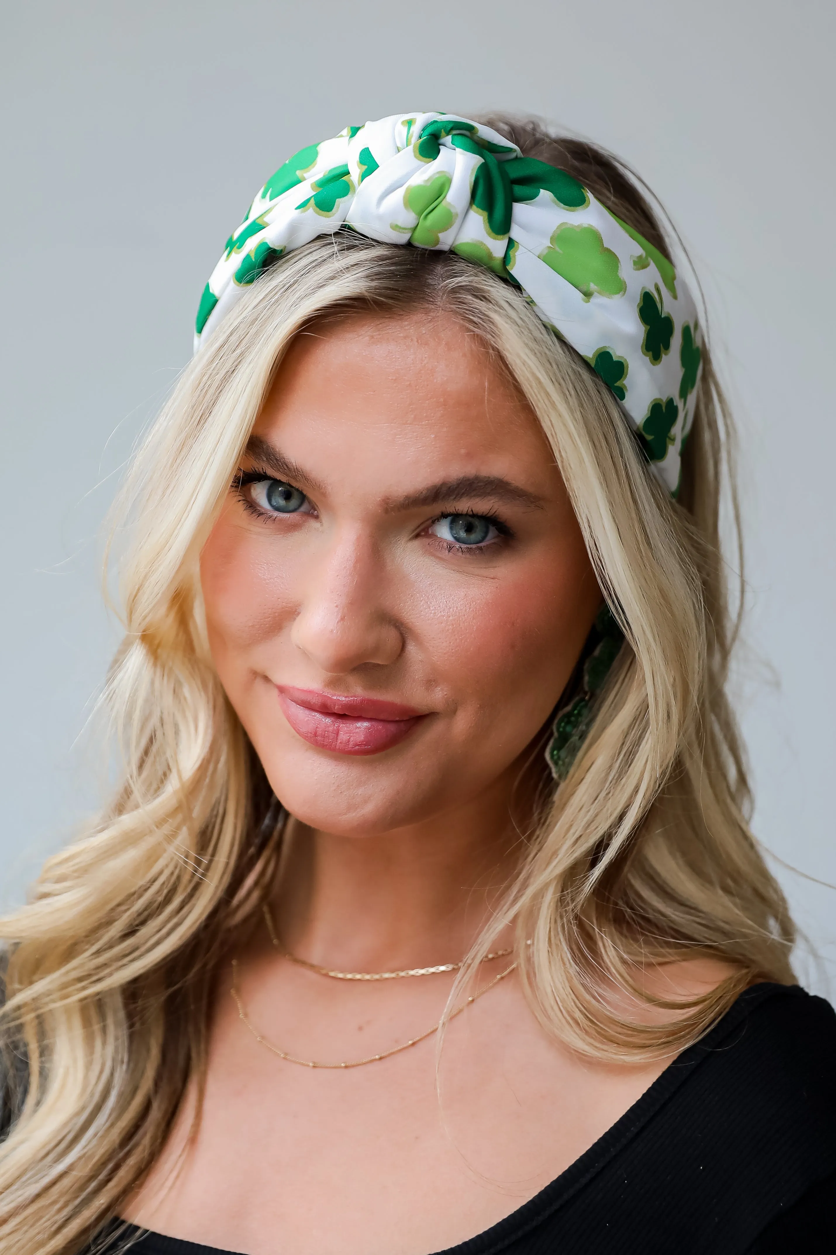 Pinch Me If You Dare White Four Leaf Clover Knotted Headband
