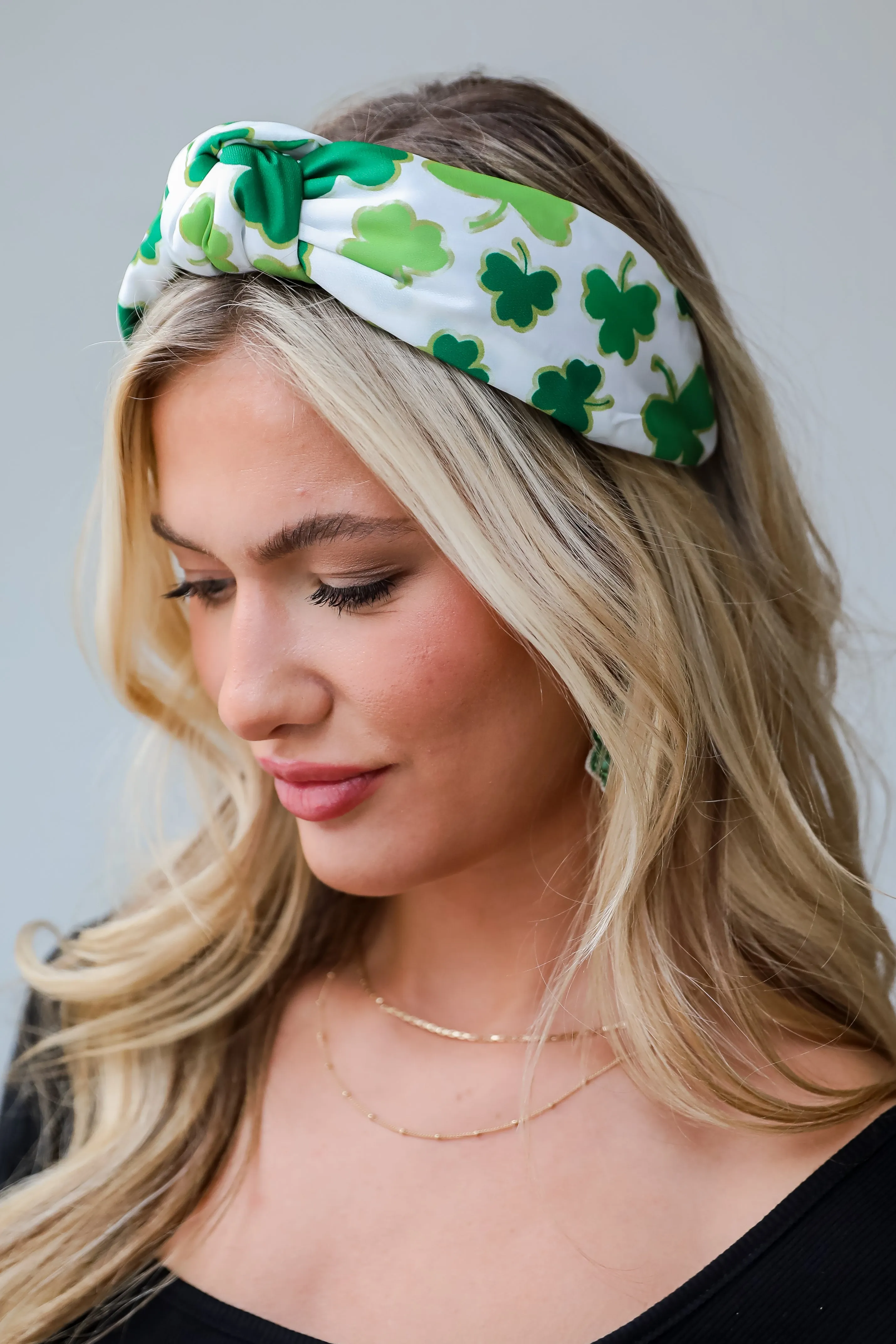 Pinch Me If You Dare White Four Leaf Clover Knotted Headband
