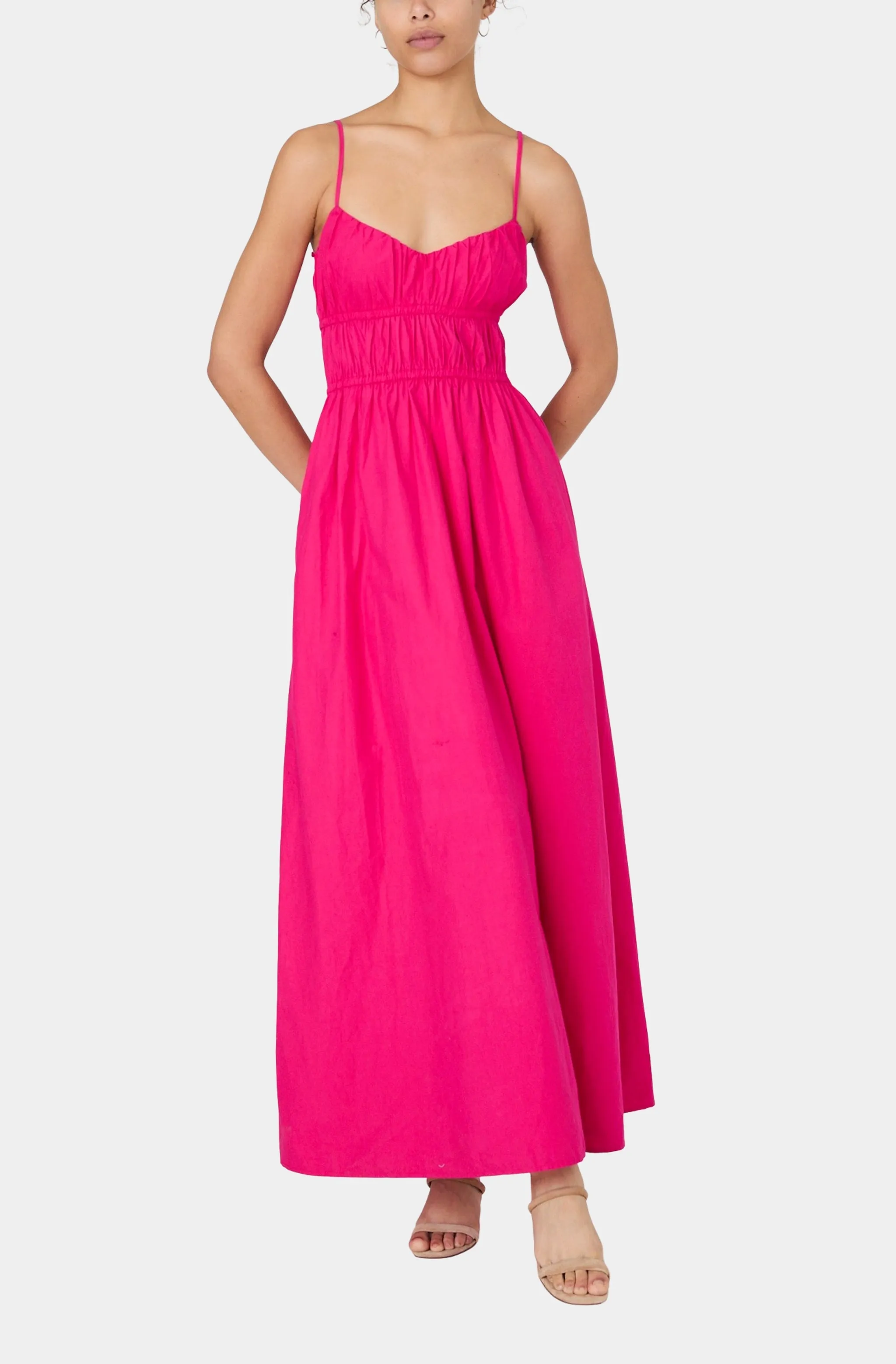 Poplin Ruched Maxi Dress