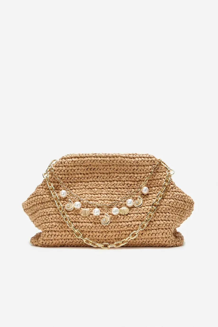 Raffia Charm Shoulder Bag in Brown
