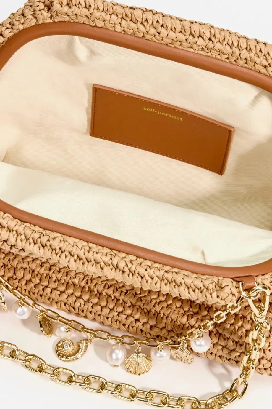 Raffia Charm Shoulder Bag in Brown