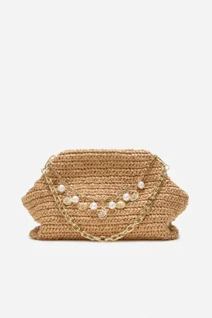 Raffia Charm Shoulder Bag in Brown