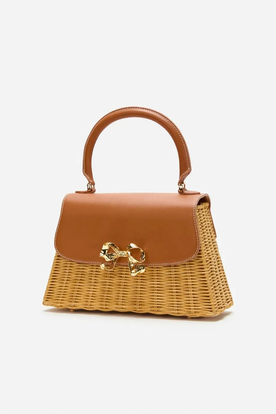 Rattan Bow Top Handle Mini Bag in Brown