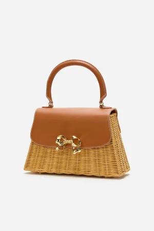 Rattan Bow Top Handle Mini Bag in Brown