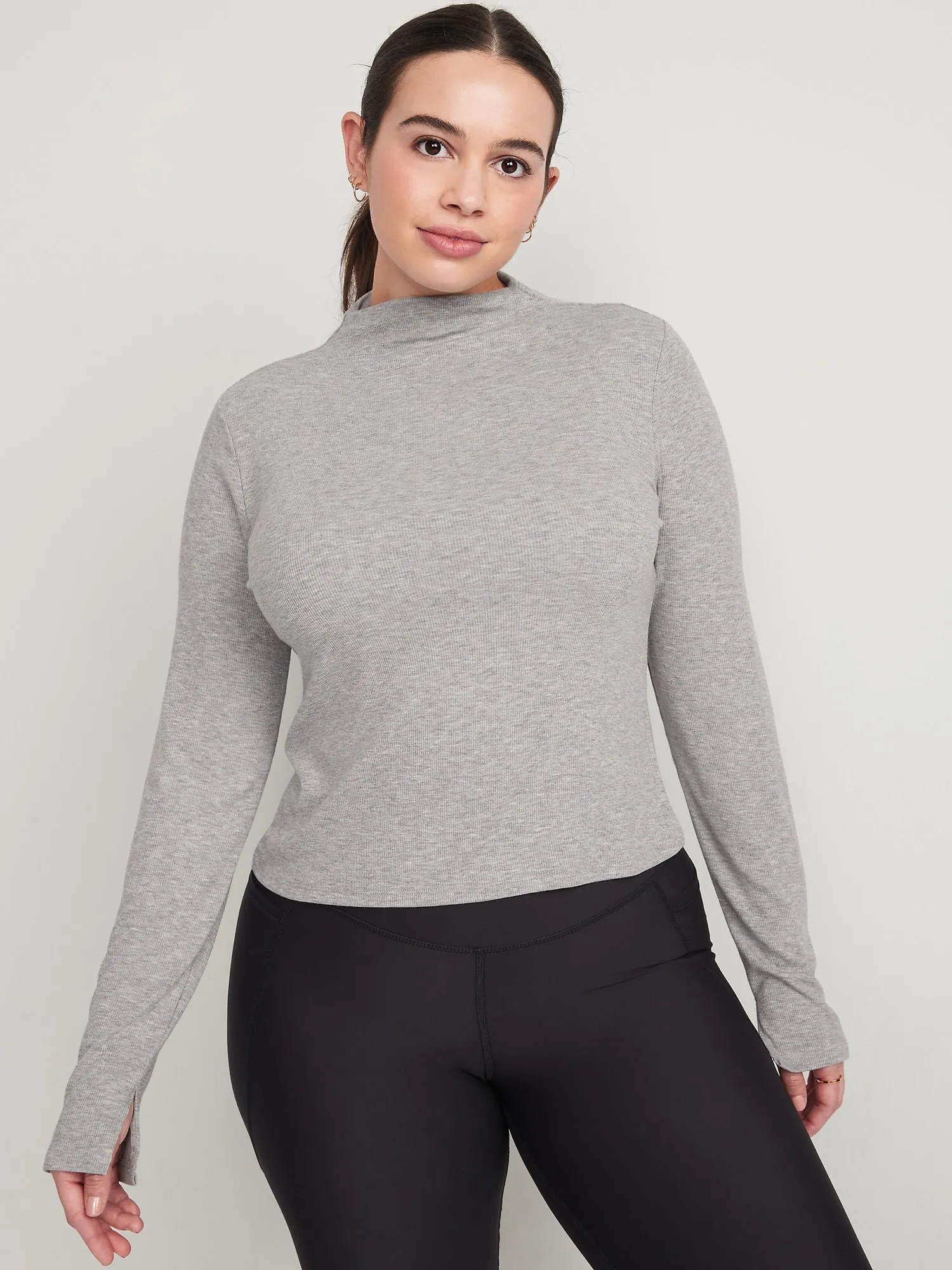 Reversible UltraLite Mock-Neck Rib-Knit Ruched Top for Women Old-Navy