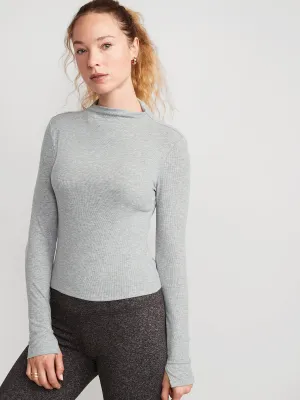 Reversible UltraLite Mock-Neck Rib-Knit Ruched Top for Women Old-Navy