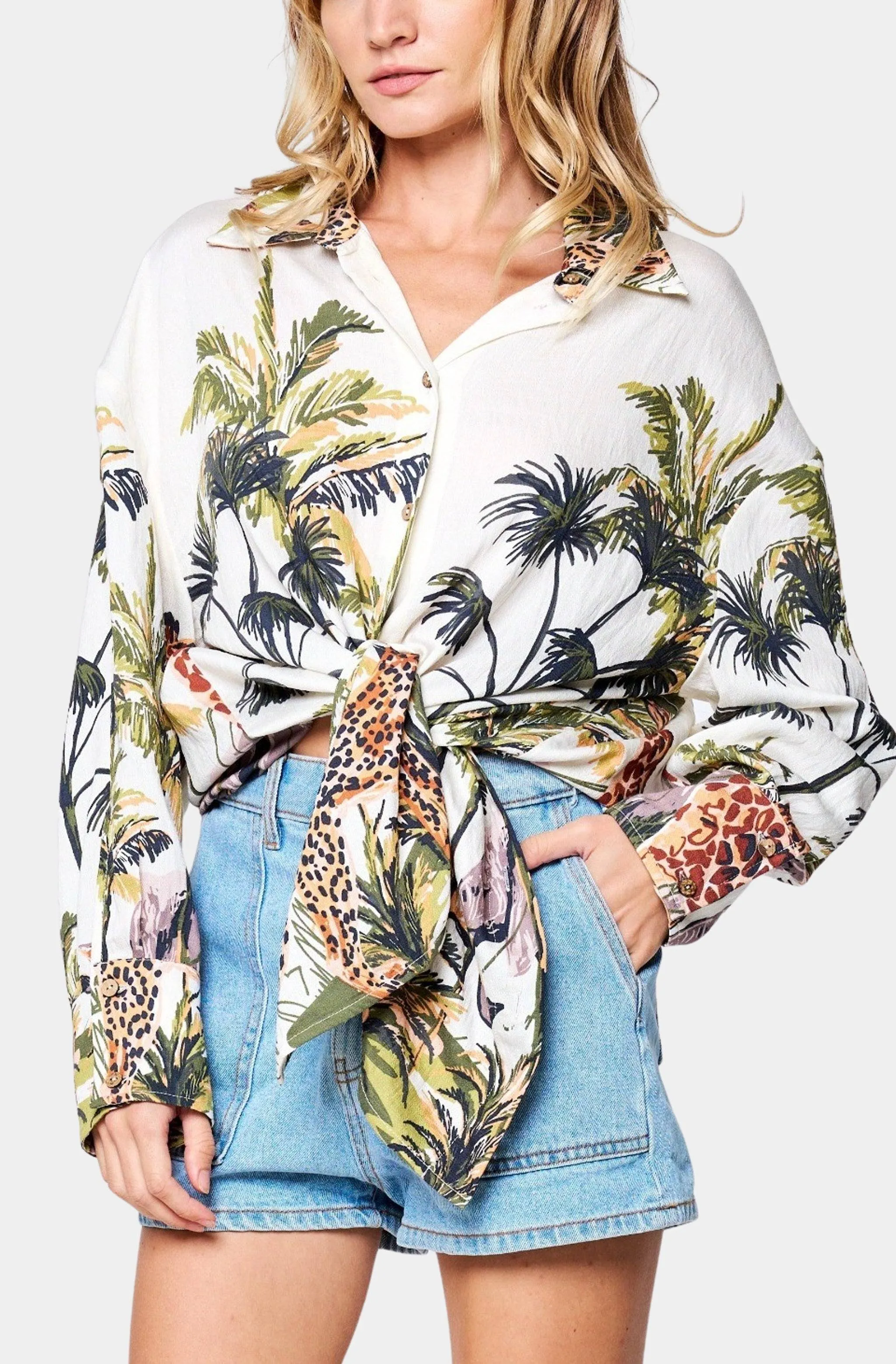 Rosita Safari Print Button-down Top