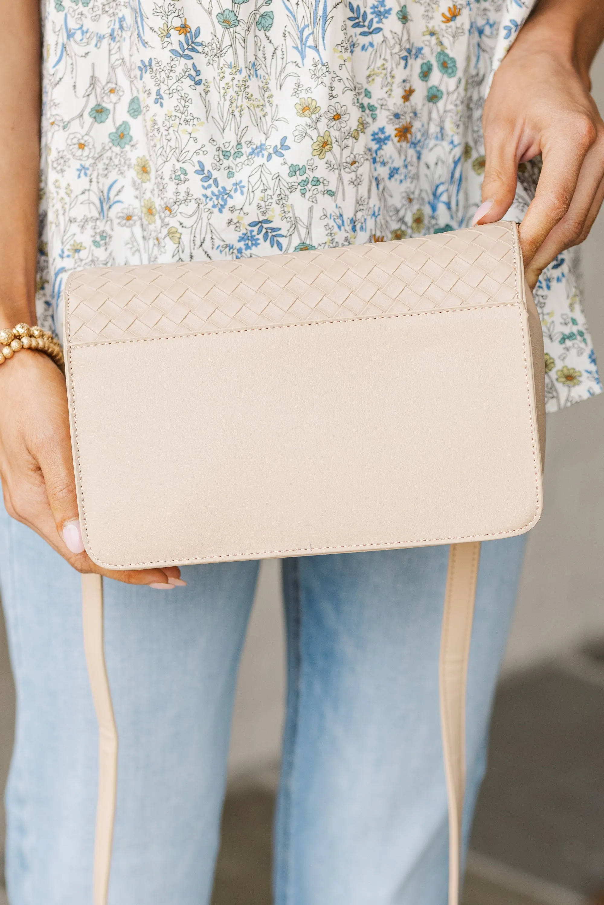 Sand Charm Beige Brown Woven Crossbody Bag