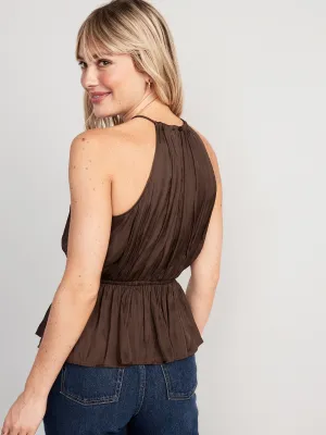 Satin Halter Peplum Blouse for Women Old-Navy