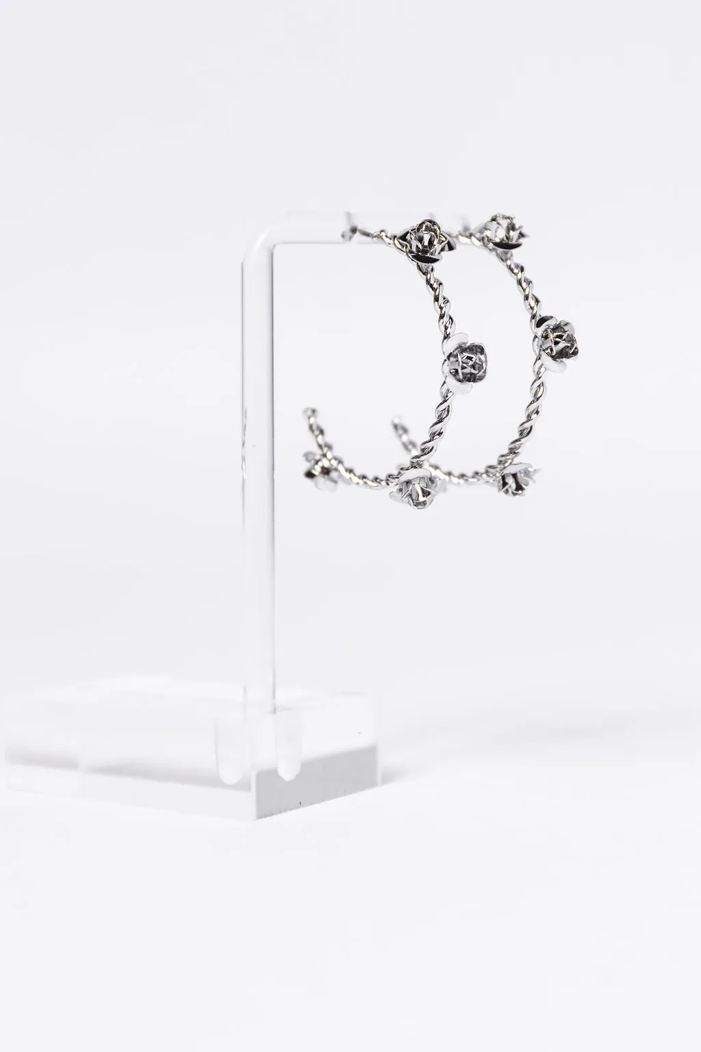 Silver Rose Hoop Earrings SALE