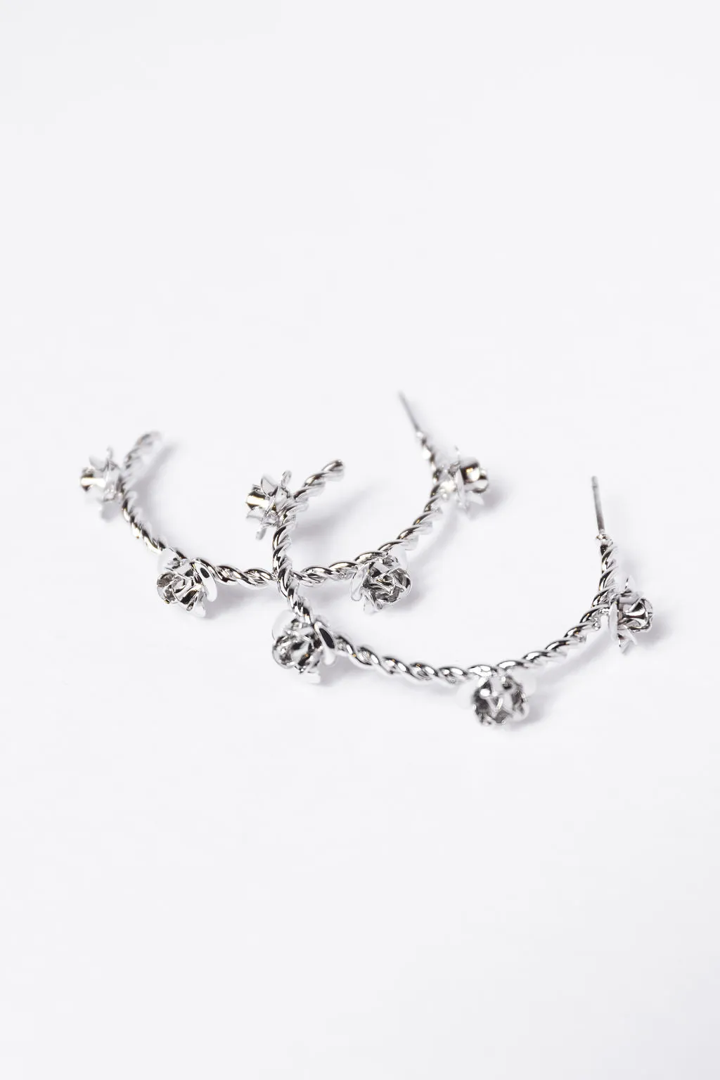 Silver Rose Hoop Earrings SALE